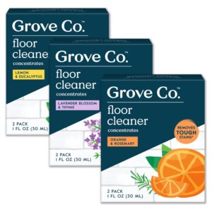 grove co. floor cleaner refill concentrate variety pack (6 x 1 fl oz) plant-based household cleaning supplies, ammonia & chlorine free, no plastic waste, 100% natural scent, 3 x 2 pack refills