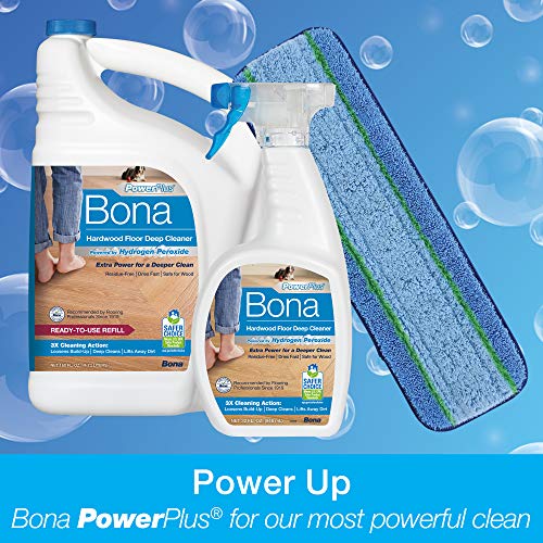 Bona PowerPlus Hardwood Floor Deep Cleaner Spray - 32 fl oz - Refillable - Oxygenated Formula and Residue-Free Floor Cleaning Solution - for Wood Floors