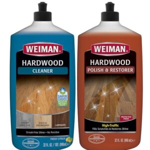 Weiman Hardwood Floor Cleaner and Polish Restorer Combo - 2 Pack - High-Traffic Hardwood Floor, Natural Shine, Removes Scratches, Leaves Protective Layer