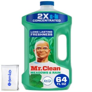 mr clean multi purpose meadows rain liquid cleaner professional household non-toxic hardwood floor cleaner, 64 ounce, new and improved 2x concentrated solution, with nois tissue pack