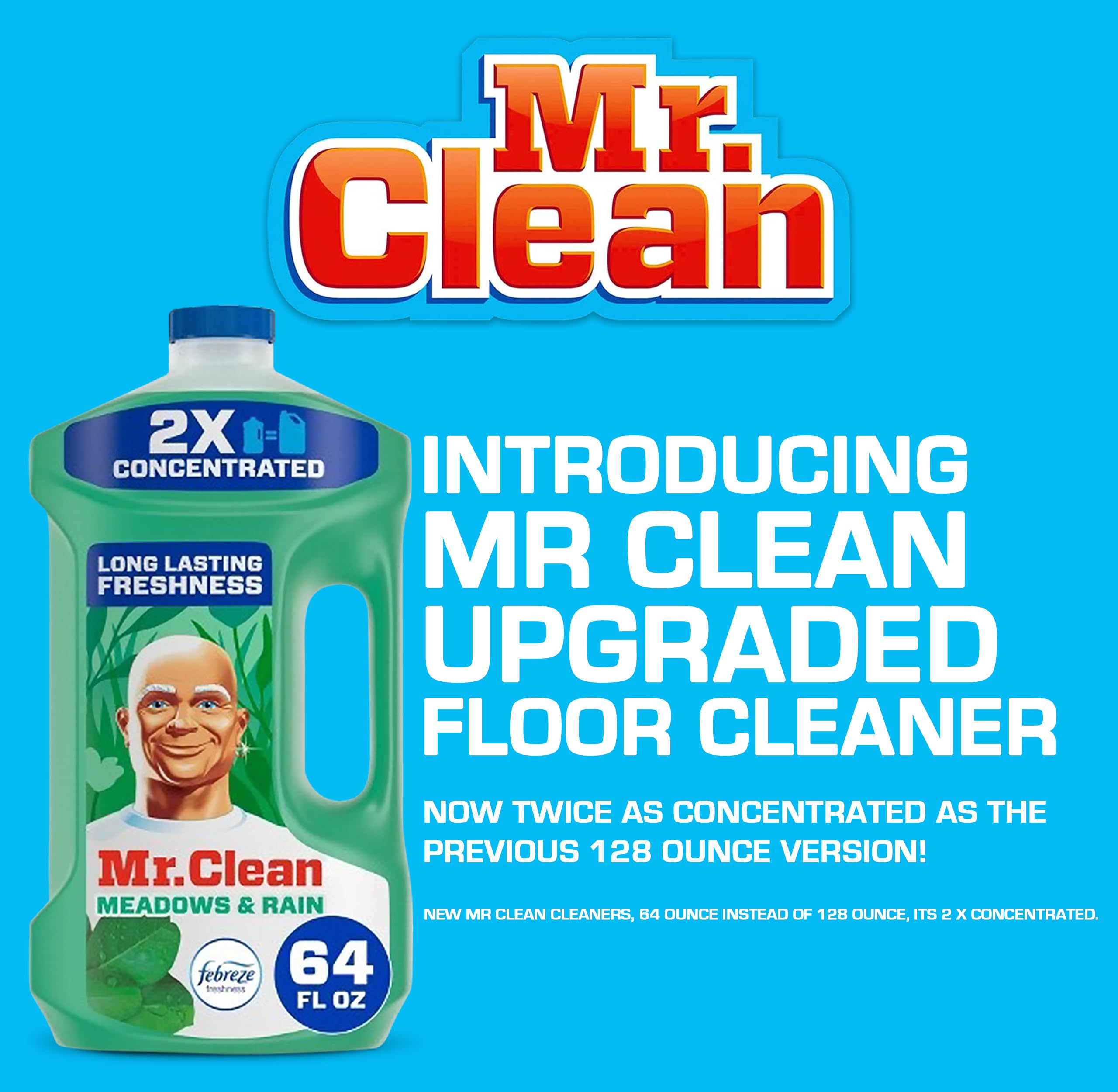 Mr Clean Multi Purpose Meadows Rain Liquid Cleaner Professional Household Non-Toxic Hardwood Floor Cleaner, 64 Ounce, New and Improved 2X Concentrated Solution, with NOIS Tissue Pack