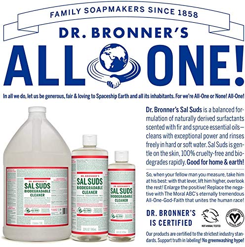 Dr. Bronner's - Sal Suds Biodegradable Cleaner (16 oz, 2-pack) - All-Purpose Cleaner, Pine Cleaner for Floors, Laundry and Dishes, Concentrated, Cuts Grease and Dirt, Powerful Cleaner