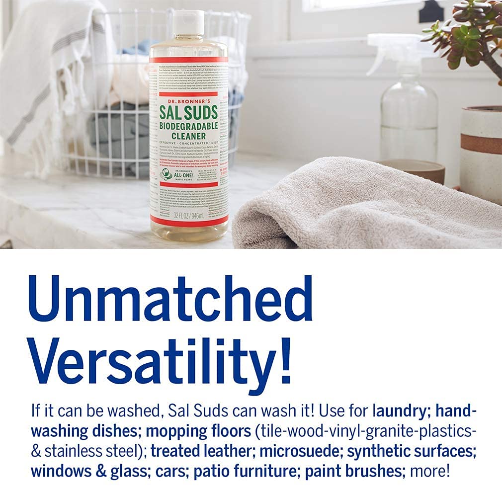 Dr. Bronner's - Sal Suds Biodegradable Cleaner (16 oz, 2-pack) - All-Purpose Cleaner, Pine Cleaner for Floors, Laundry and Dishes, Concentrated, Cuts Grease and Dirt, Powerful Cleaner