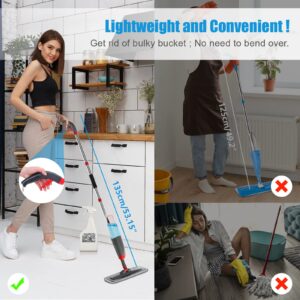 Spray Mop for Floor Cleaning - Microfiber Floor Mop with 3 Washable Pads,550ML Refillable Bottle, Reusable Flat Mop with Sprayer for Hardwood Laminate Wood Ceramic Floor Cleaning,Dry Wet Use