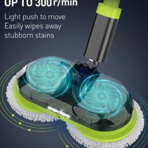 BIUBLE Cordless Electric Mop, Dual Spin Mops for Floor Cleaning, LED Headlight / Stand-Free / Water Sprayer, Rechargeable Scrubber Cleaner Mops with 300ML Water Tank for Multi Floors, Self-Propelled