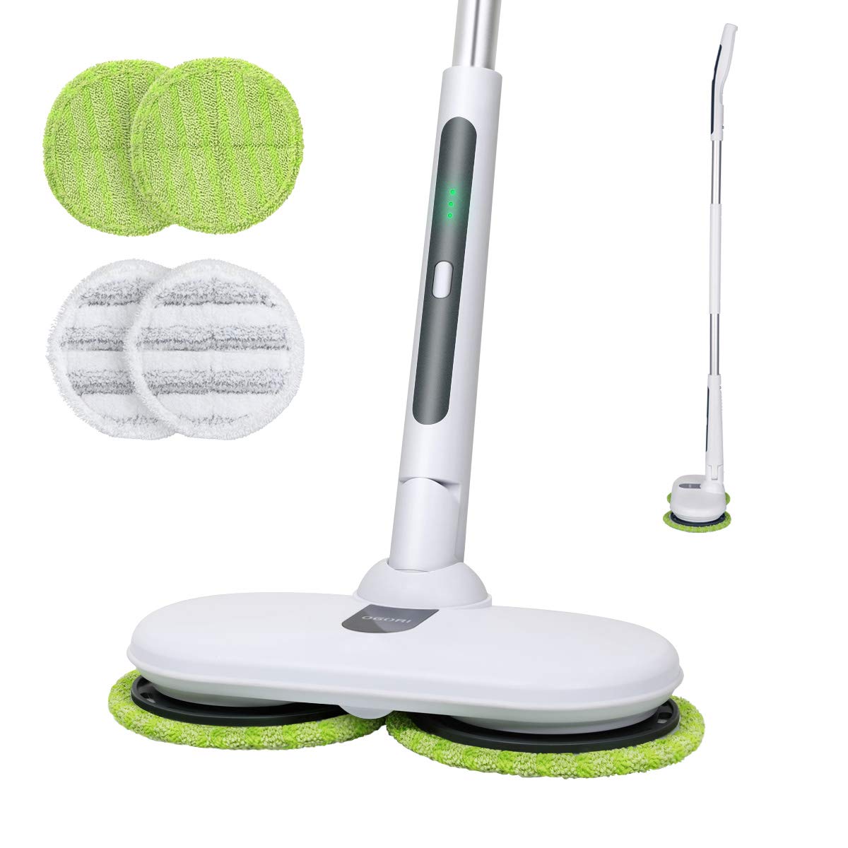 OGORI Cordless Electric Spin Mops for Hardwood , Tile, Vinyl & Laminate Floors, Rechargeable Dual Spinning Scrubber Cleaner , 4 Reusable Microfiber Pads