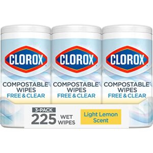 Clorox Compostable Cleaning Wipes - All Purpose Wipes - Household Essentials, Simply Lemon, 75 Count (Pack of 3)