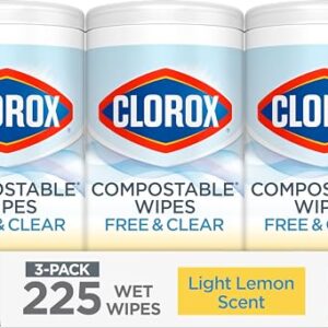 Clorox Compostable Cleaning Wipes - All Purpose Wipes - Household Essentials, Simply Lemon, 75 Count (Pack of 3)