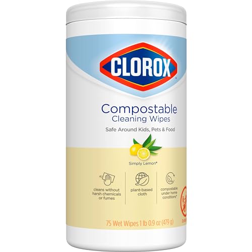 Clorox Compostable Cleaning Wipes - All Purpose Wipes - Household Essentials, Simply Lemon, 75 Count (Pack of 3)