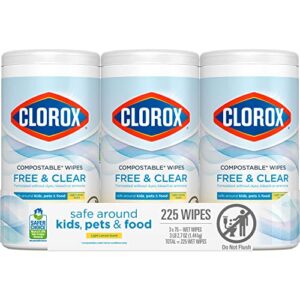 Clorox Compostable Cleaning Wipes - All Purpose Wipes - Household Essentials, Simply Lemon, 75 Count (Pack of 3)