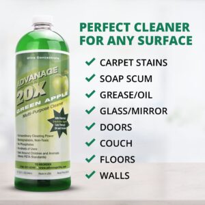 All Purpose Cleaner Concentrate - Advanage 20X The Wonder Cleaner Green Apple for All Surfaces Around The Home, Oil and Grease | Multipurpose Cleaner For All Household Cleaning Needs | 32Oz