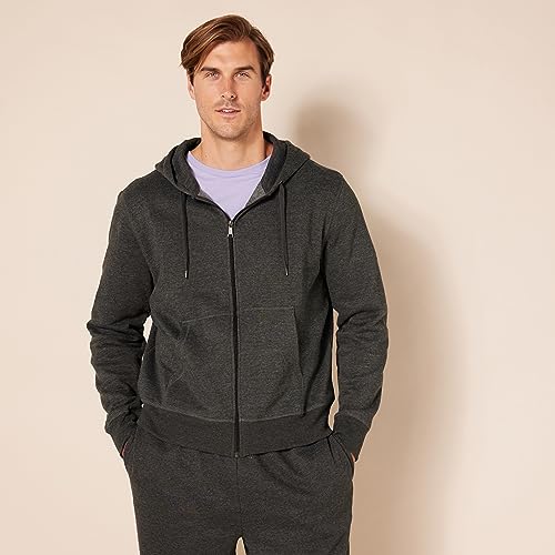 Amazon Essentials Men's Full-Zip Fleece Hoodie (Available in Big & Tall), Charcoal Heather, Large