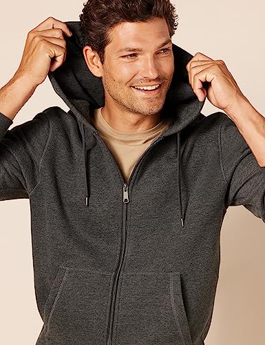 Amazon Essentials Men's Full-Zip Fleece Hoodie (Available in Big & Tall), Charcoal Heather, Large