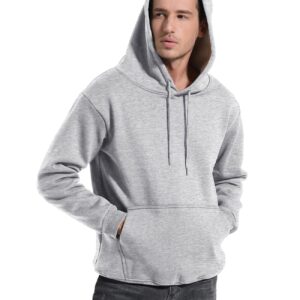 PEHMEA Men's Winter Warm Fleece Hoodie Pullover Long Sleeve Sherpa Lined Hooded Sweatshirt with Pocket(Grey-L)