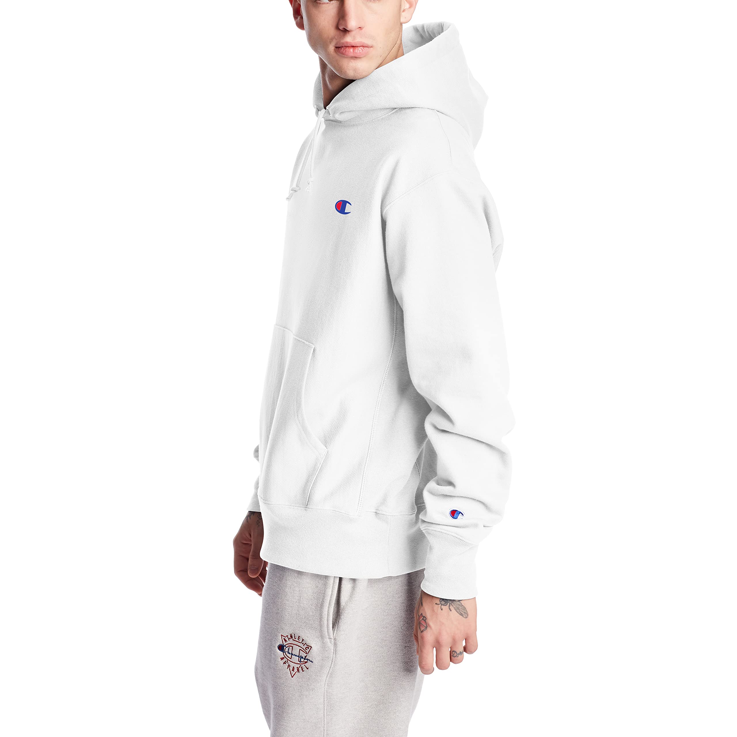 Champion mens Reverse Weave Pullover, Left Chest C Hoody, White-y06145, Medium US