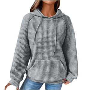 Ceboyel Women Waffle Knit Cute Hoodies Drawstring Pullover Sweatshirts Fashion Casual Sweaters Comfy Fall Clothes Outfits oversized Sweatshirt for Women Hoodie Gray L