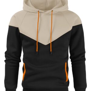 Niceif Men's Midweight Fleece Pullover Hoodies Casual Color Block Hooded Sweatshirt with Pockets, Beige Black M