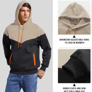 Niceif Men's Midweight Fleece Pullover Hoodies Casual Color Block Hooded Sweatshirt with Pockets, Beige Black M