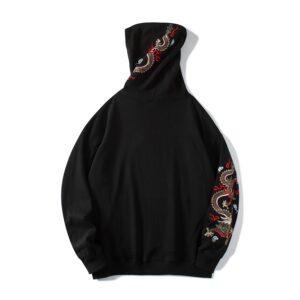 Niepce Inc Streetwear Men's Dragon Embroidered Heavyweight Graphic Hoodies (black-dragon, Large)