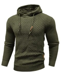 zaitun mens hooded sweatshirt long sleeve solid knitted hoodie pullover sweater army green