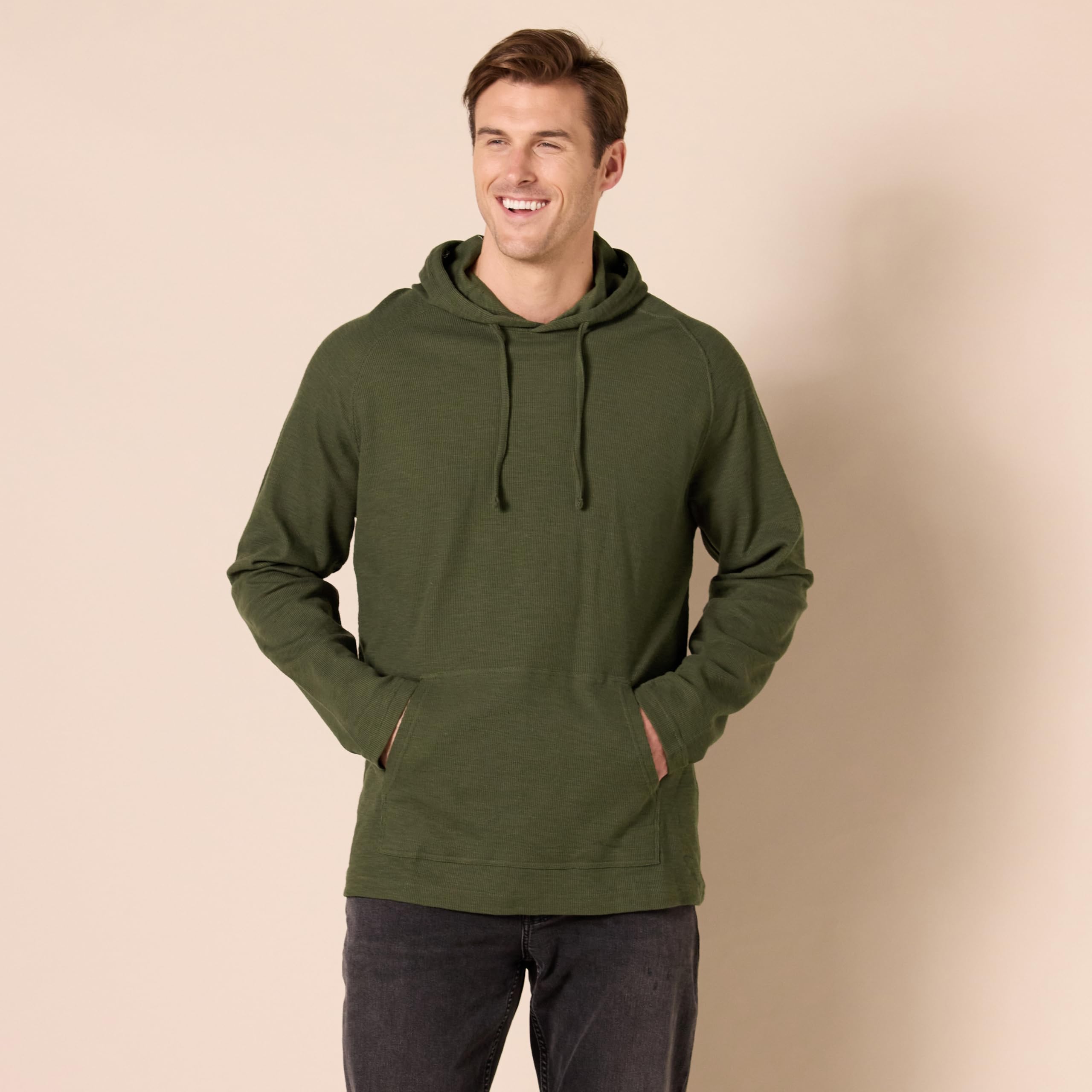 Amazon Essentials Men's Long-Sleeve Slub Thermal Pullover Hoodie (Previously Goodthreads), Olive, X-Large