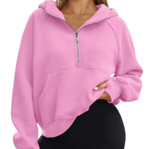 AUTOMET Half Zip Sweatshirts Cropped Hoodies Fleece Jackets Womens Quarter Zip Up Pullover Fall Outfits 2024 Winter Clothes Pink