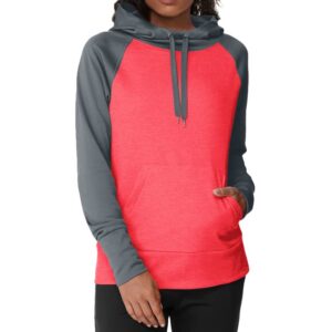 Hanes womens Sport Performance Fleece Pullover Hoodie Hoody, Dada Grey Solid/Razzle Pink Heather, Large US