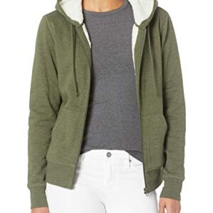 Amazon Essentials Women's Sherpa-Lined Fleece Full-Zip Hooded Jacket (Available in Plus Size), Olive Heather, Large