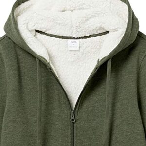 Amazon Essentials Women's Sherpa-Lined Fleece Full-Zip Hooded Jacket (Available in Plus Size), Olive Heather, Large