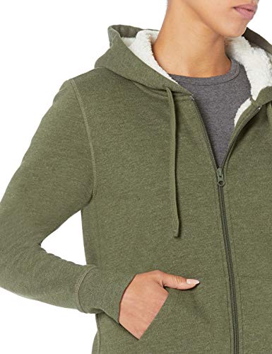 Amazon Essentials Women's Sherpa-Lined Fleece Full-Zip Hooded Jacket (Available in Plus Size), Olive Heather, Large