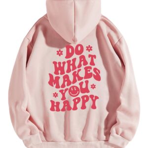 Floerns Women's Letter Graphic Print Long Sleeve Drawstring Hoodie Sweatshirts A Light Pink M