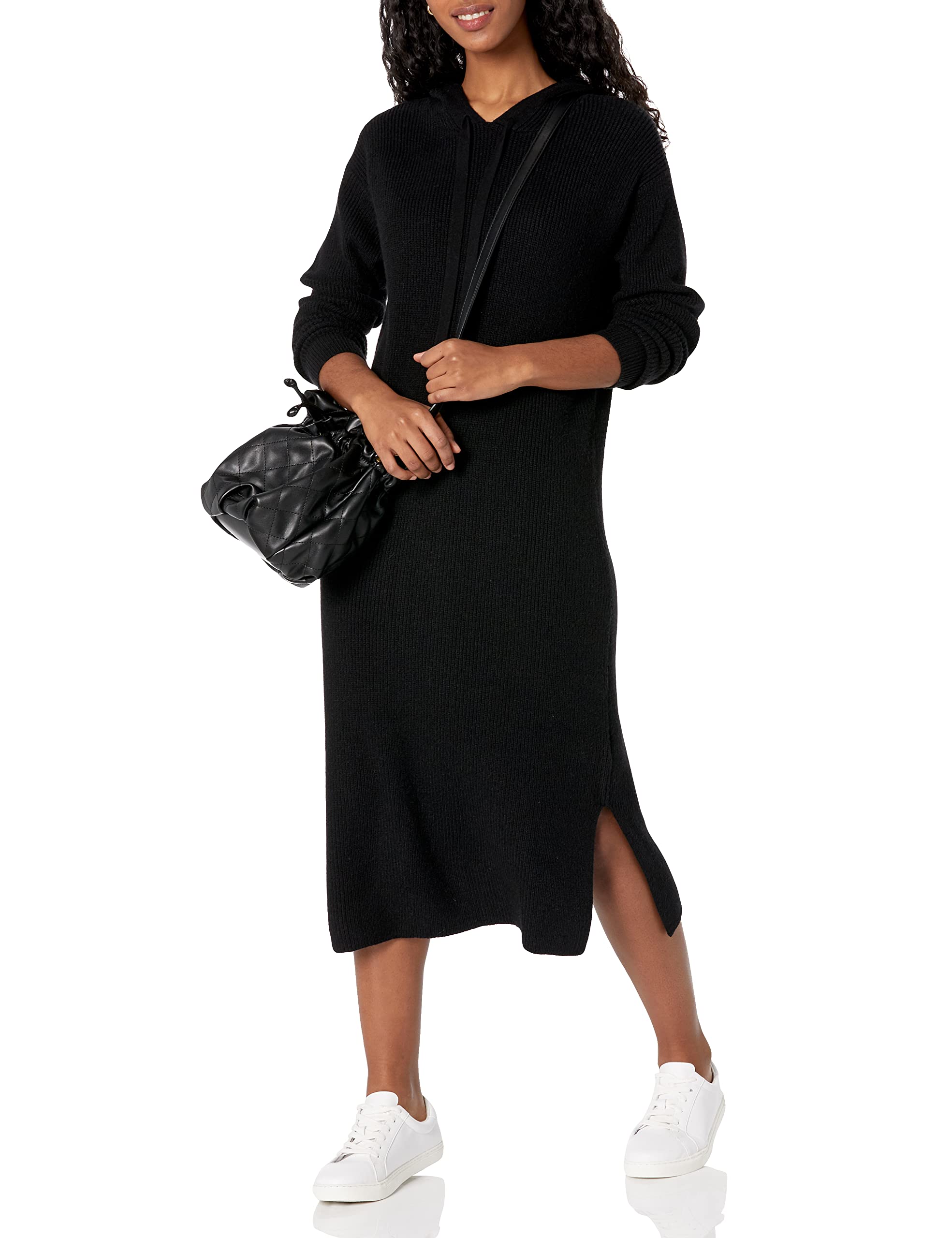 The Drop Women's Claudia Cuddle Hoodie Midi Dress, Black, M