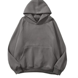 Meladyan Women's Solid Basic Loose Hoodie Top Fleece Long Sleeve Pullover Oversized Hooded SweatShirt Kangaroo Pocket, Dark Grey -01, Medium