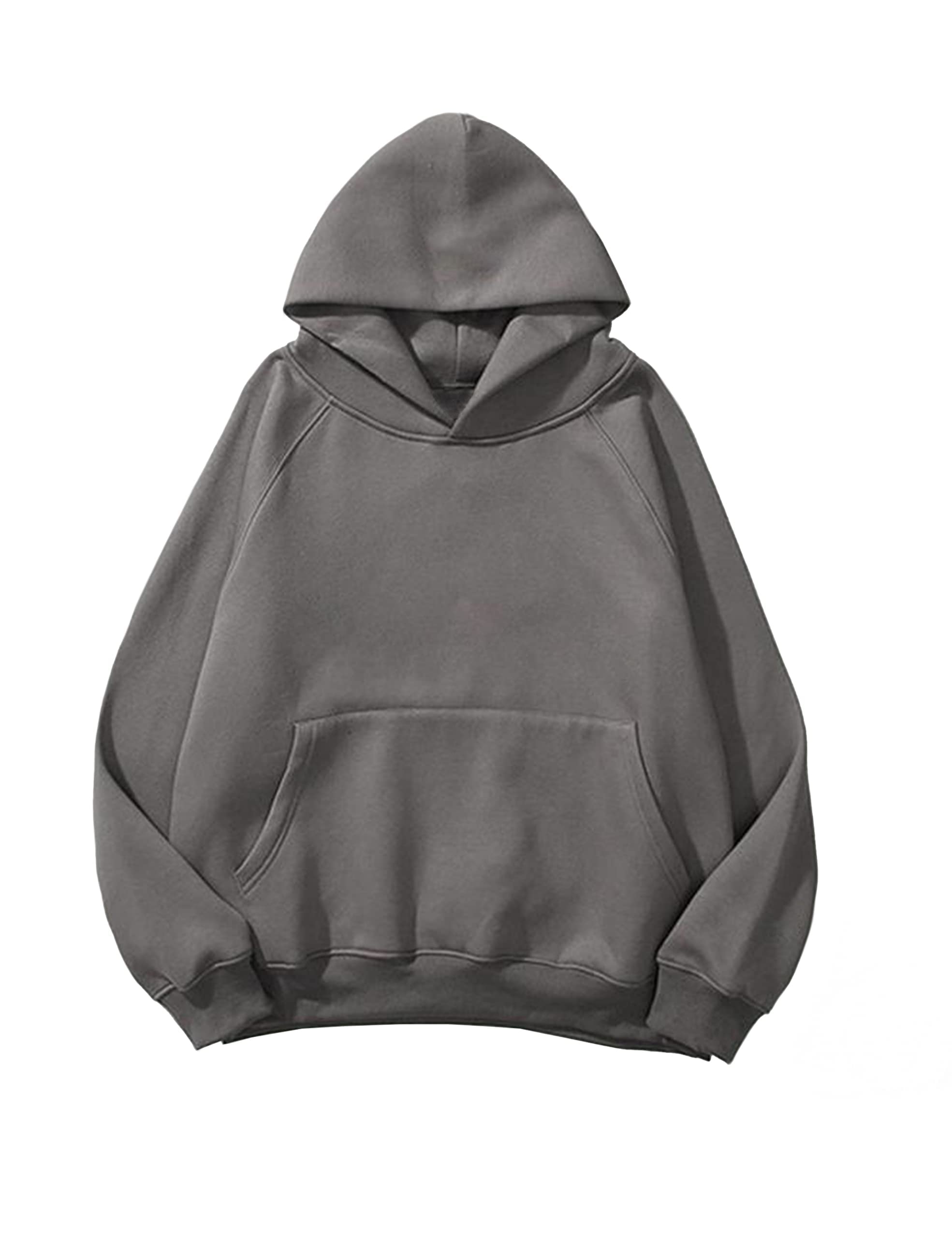 Meladyan Women's Solid Basic Loose Hoodie Top Fleece Long Sleeve Pullover Oversized Hooded SweatShirt Kangaroo Pocket, Dark Grey -01, Medium