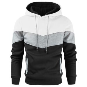 gesean men's novelty color block pullover fleece hoodie long sleeve casual sweatshirt with pocket white xx-large