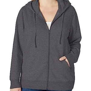 Amazon Essentials Women's French Terry Fleece Full-Zip Hoodie (Available in Plus Size), Dark Grey Heather, Large