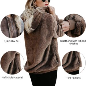 American Trends Oversized Sweatshirts for Women Athletic Womens Sherpa Hoodie Fluffy Women's Hoodies Pullover with Pockets Burgundy Large