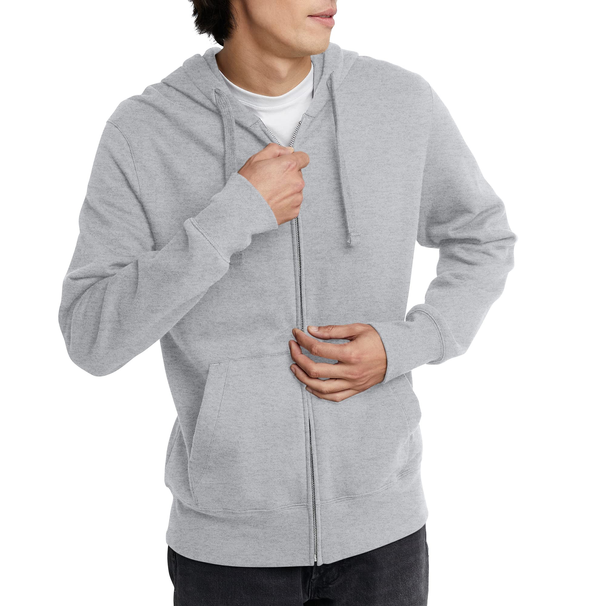 Hanes Men's Originals Full, Heavyweight Fleece Sweatshirt, Zip-Up Hoodie, Light Steel