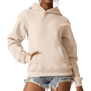 qinsen pullover hoodie with kanga pocket for women long sleeve fleece cozy sweatershirts beige s