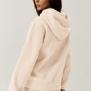 QINSEN Pullover Hoodie with Kanga Pocket for Women Long SLeeve Fleece Cozy Sweatershirts Beige S