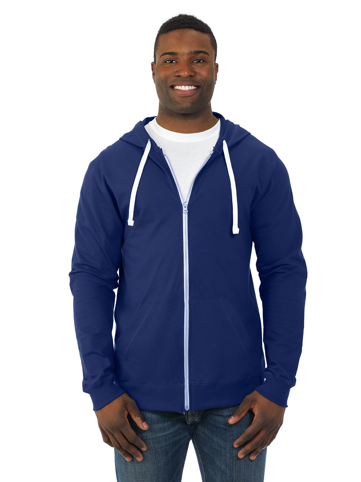 Fruit of the Loom Men's Lightweight Cotton Full-Zip Hoodie, Admiral Blue, Small