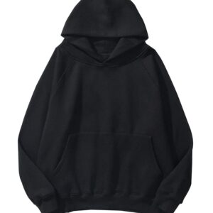 SAFRISIOR Oversized Hoodies for Women and Men Couples Fleece Basic Solid Hooded Sweatshirt Pullover Jackets Black