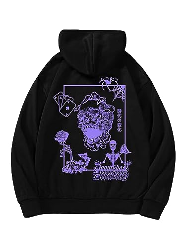 COZYEASE Men's Y2K Graphic Hoodies Oversized Vintage Sweatshirts Long Sleeve Slogan Letter Drawstring Streetwear Black L