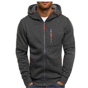 kroivil men hoodies casual hoodies for men with zip pockets full zip long sleeve sweatshirt sports hooded jacket dark grey