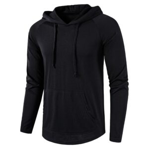 SIR7 Men's Gym Workout Active Long Sleeve Pullover Lightweight Hoodie Casual Hooded Sweatshirts(Black Large)