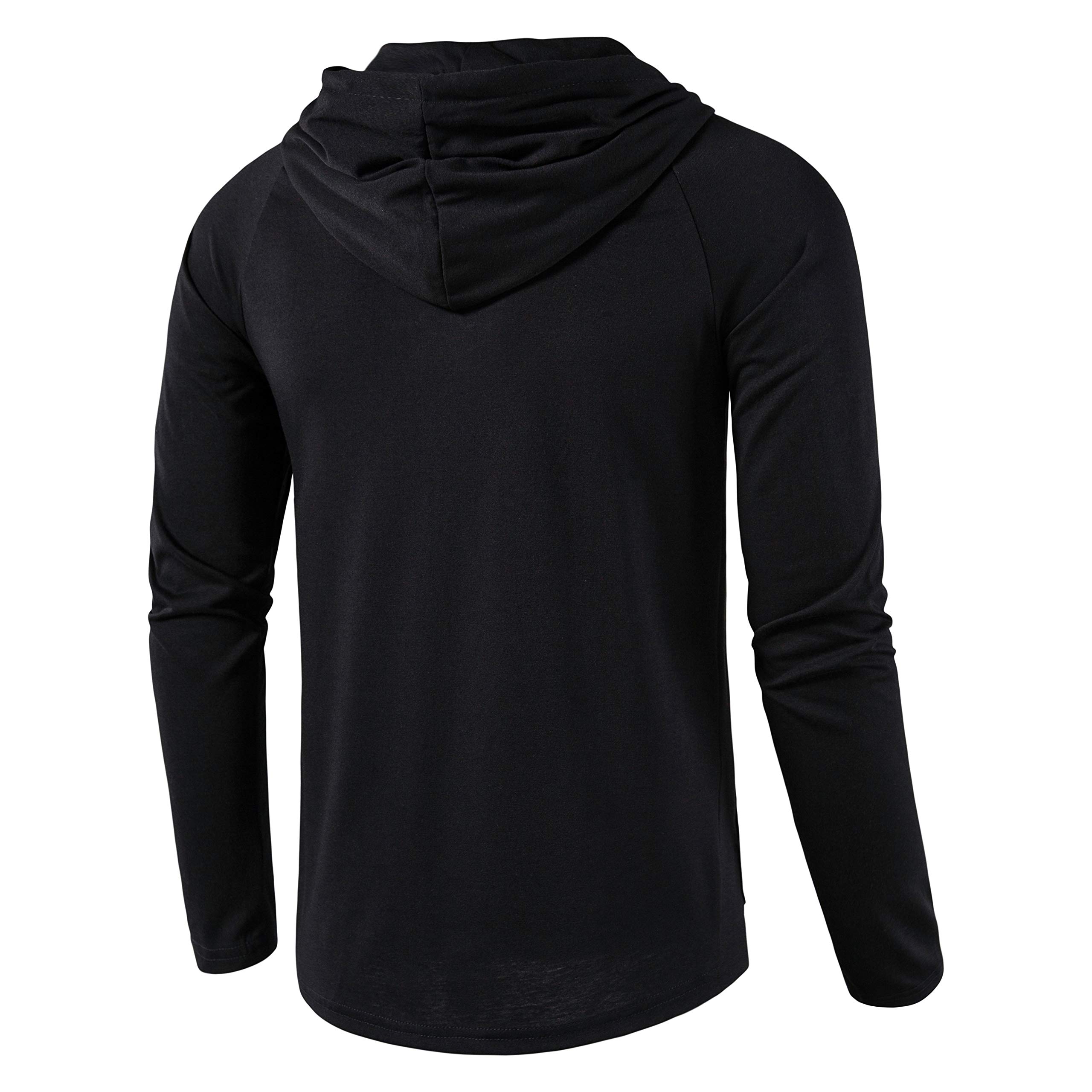 SIR7 Men's Gym Workout Active Long Sleeve Pullover Lightweight Hoodie Casual Hooded Sweatshirts(Black Large)