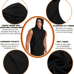 Amussiar Men's Workout Sleeveless Shirts Muscle Hooded Tank Gym Fitness Quick Dry Sleeveless Hoodies Black