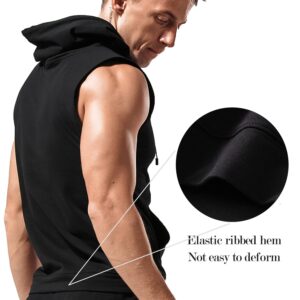 Amussiar Men's Workout Sleeveless Shirts Muscle Hooded Tank Gym Fitness Quick Dry Sleeveless Hoodies Black