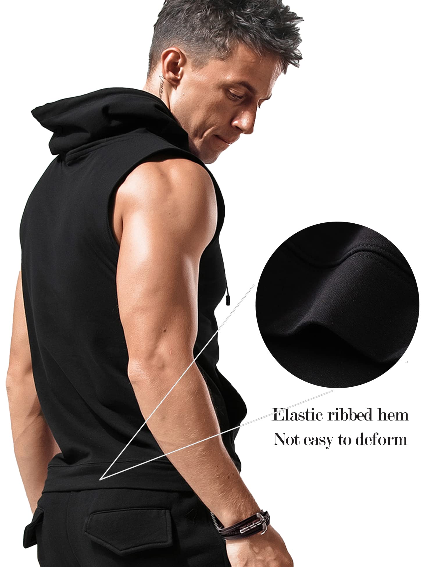 Amussiar Men's Workout Sleeveless Shirts Muscle Hooded Tank Gym Fitness Quick Dry Sleeveless Hoodies Black