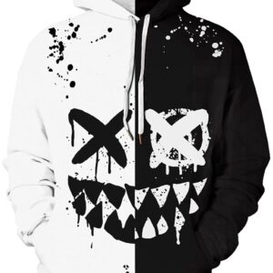 Chaos World Men's Novelty Hoodie Long Sleeves 3D Funny Graphic Print Sweatshirt Pullover(3X-Large,4 Black White Wing)